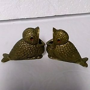 Pair of Brass Baby Bird Old Victorian Open Mouth Match Holder